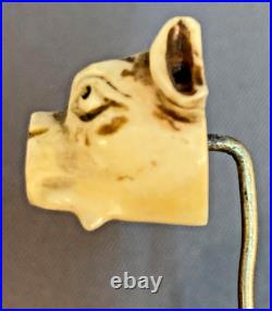 Handsome Antique Bulldog Stick Pin Hand Carved