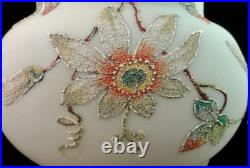 Harrach Antique Victorian Passion Flower Art Glass Vase Hand Painted Sandy Frit