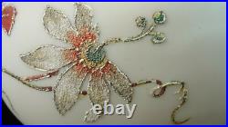 Harrach Antique Victorian Passion Flower Art Glass Vase Hand Painted Sandy Frit