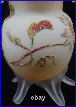 Harrach Antique Victorian Passion Flower Art Glass Vase Hand Painted Sandy Frit