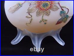 Harrach Antique Victorian Passion Flower Art Glass Vase Hand Painted Sandy Frit