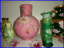 Harrach Antique Victorian Passion Flower Art Glass Vase Hand Painted Sandy Frit