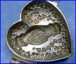Heart Clasped Hands Pewter Ice Cream Mold Antique Victorian
