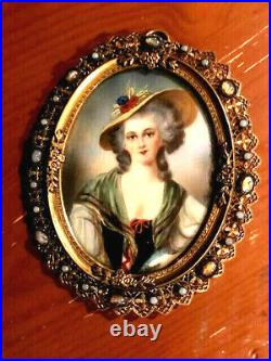 Henrietta of France Victorian period hand painted enamel on gilded bronze broach