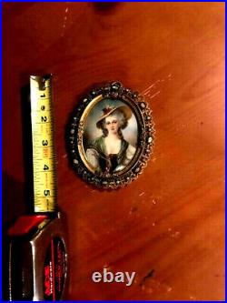 Henrietta of France Victorian period hand painted enamel on gilded bronze broach