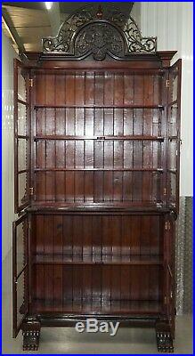 Huge 3 Meter Tall Victorian Mahogany Hand Carved Wood Library Bookcase Ornate