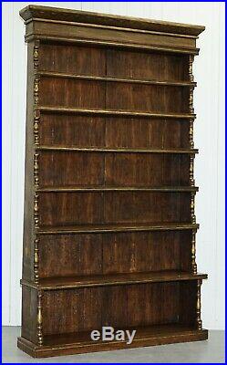 Huge Hand Painted Oak Waterfall Library Bookcase 217.5cm Tall Gold Leaf Paint