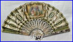 Important Mother Of Pearl And Paper Hand Painted And Signed Hand Fan