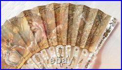 Important Mother Of Pearl And Paper Hand Painted By M. Serand Hand Fan