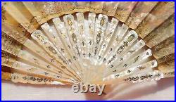 Important Mother Of Pearl And Paper Hand Painted By M. Serand Hand Fan