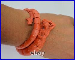 Incredible Natural Coral Hand Carved Victorian Figural Wrap Bracelet