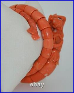 Incredible Natural Coral Hand Carved Victorian Figural Wrap Bracelet