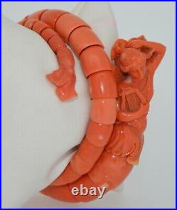 Incredible Natural Coral Hand Carved Victorian Figural Wrap Bracelet