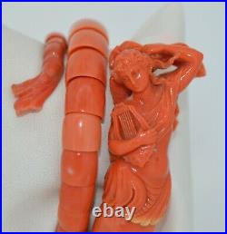 Incredible Natural Coral Hand Carved Victorian Figural Wrap Bracelet