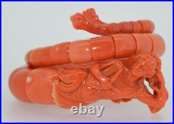 Incredible Natural Coral Hand Carved Victorian Figural Wrap Bracelet