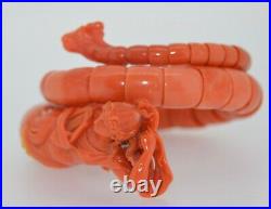 Incredible Natural Coral Hand Carved Victorian Figural Wrap Bracelet