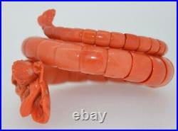 Incredible Natural Coral Hand Carved Victorian Figural Wrap Bracelet