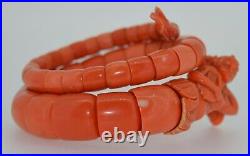 Incredible Natural Coral Hand Carved Victorian Figural Wrap Bracelet