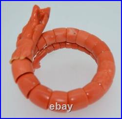 Incredible Natural Coral Hand Carved Victorian Figural Wrap Bracelet