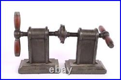 Industrial Age PAIR VICTORIAN HAND CRANK IRON BOOKENDS. They work. Late 1700's