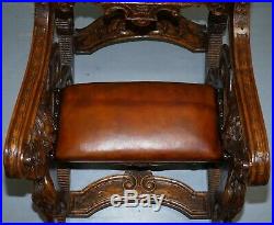 Italian Circa 1850 Fruitwood Restored Hand Carved Lion & Cherub Rocking Armchair