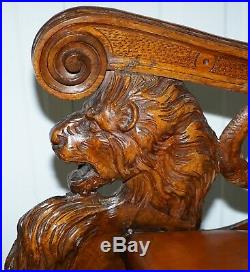 Italian Circa 1850 Fruitwood Restored Hand Carved Lion & Cherub Rocking Armchair