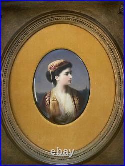 KPM Hand Painted Porcelain Oval Portrait Plaque of Middle Eastern Woman c 1870
