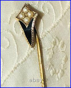 Kite Lapel Pin 14k Gold Enamel Pearl Hat Tie Antique Victorian KAT Theta Vtg