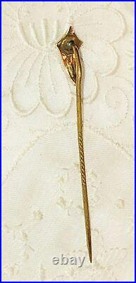 Kite Lapel Pin 14k Gold Enamel Pearl Hat Tie Antique Victorian KAT Theta Vtg
