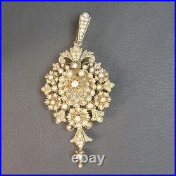 LARGE ANTIQUE VICTORIAN ERA PENDANT & BROOCH 10KT GOLD With185 SEED PEARLS With BOX