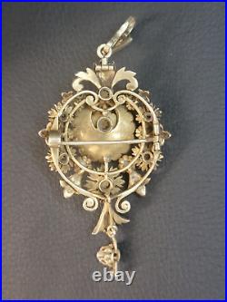 LARGE ANTIQUE VICTORIAN ERA PENDANT & BROOCH 10KT GOLD With185 SEED PEARLS With BOX