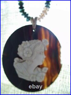 LARGE Rare Victorian style BANDED AGATE cameo wedding mother bride pendant