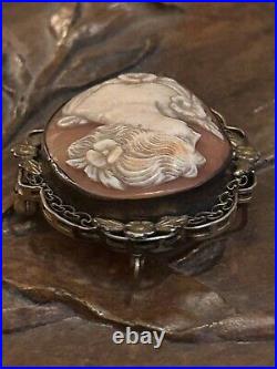 LEFT FACING Antique Heirloom Victorian Hand Carved Shell CAMEO PENDANT BROOCH