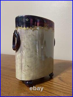 LIMOGES Cache Pot Vase Hand Painted Lady In Countryside RARE Luster Gold Signed