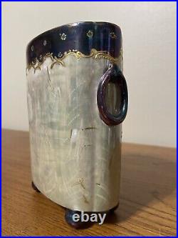 LIMOGES Cache Pot Vase Hand Painted Lady In Countryside RARE Luster Gold Signed