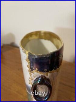 LIMOGES Cache Pot Vase Hand Painted Lady In Countryside RARE Luster Gold Signed