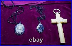 Large 1 3/4 Lava Cameo Goddess with Wings Necklace 1900s Hand Carved High Relief
