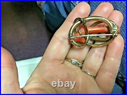 Large ANTIQUE VICTORIAN YELLOW GOLD FILLED HAND WIRED BRANCH CORAL PIN PENDANT