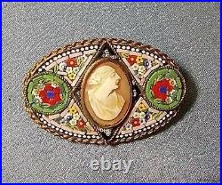 Large Antique Cameo Mosaic Shell of Victorian Cameo 1800s Hand Laid Floral Micro
