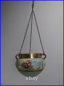 Large Antique Limoges Porcelain Handled Hanging 8 Jardiniere Hand Painted