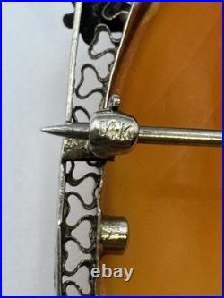 Large Antique Victorian Hand Carved Shell Cameo Brooch / Pendant, 14K Gold Frame