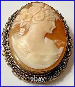 Large Artist Signed Antique Hand Carved Shell Cameo Lady Profile Victorian