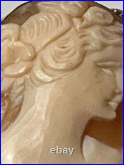Large Artist Signed Antique Hand Carved Shell Cameo Lady Profile Victorian