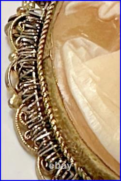 Large Artist Signed Antique Hand Carved Shell Cameo Lady Profile Victorian
