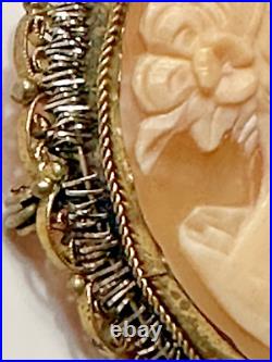 Large Artist Signed Antique Hand Carved Shell Cameo Lady Profile Victorian