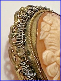 Large Artist Signed Antique Hand Carved Shell Cameo Lady Profile Victorian