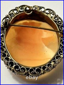 Large Artist Signed Antique Hand Carved Shell Cameo Lady Profile Victorian