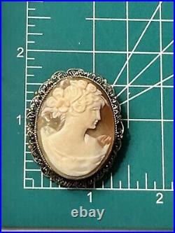 Large Artist Signed Antique Hand Carved Shell Cameo Lady Profile Victorian