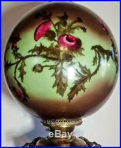 Large C. 1800's Hand Painted Thistle GWTW Oil Lamp Electrified One Of The Best