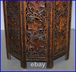Large Hand Carved Burmese Rosewood Antique Octagonal Side End Lamp Wine Table